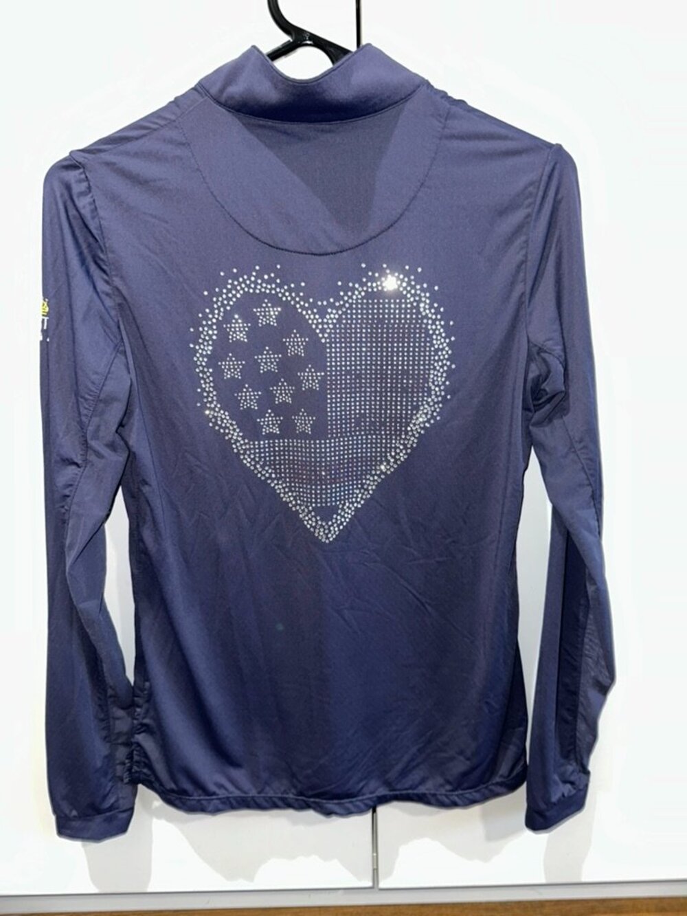 Kastel Denmark USA Flag Heart 1/4 Zip Equestrian Sun Shirt Navy M